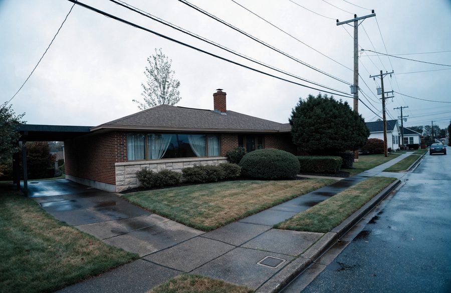 A mid-century brick single with a carport and side chimney off the Reisterstown Road corridor in Pikesville